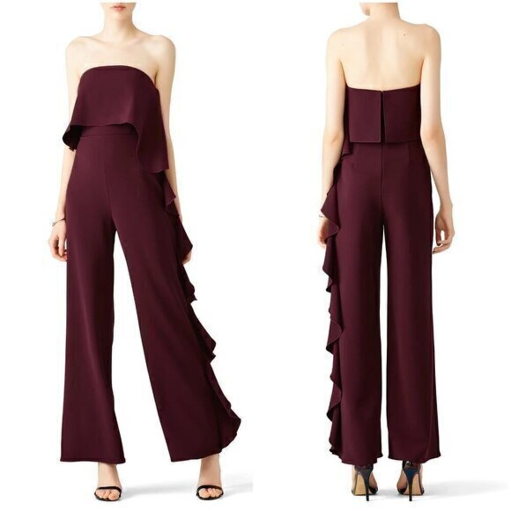 Alexis Kendall Ruffle Strapless Jumpsuit in Plum Size S NWT